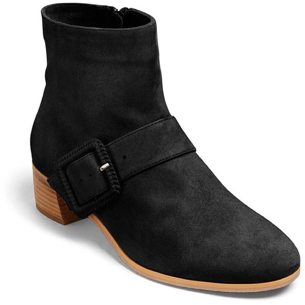 Jack Rogers Womens Black Suede Buckle Izzie Block Heel Ankle Booties 5 M